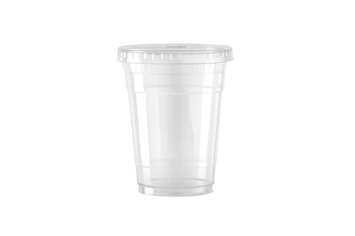 Vienkartinė stiklinė kokteiliui, 300 ml, lygiu dangteliu, skaidrios sp.